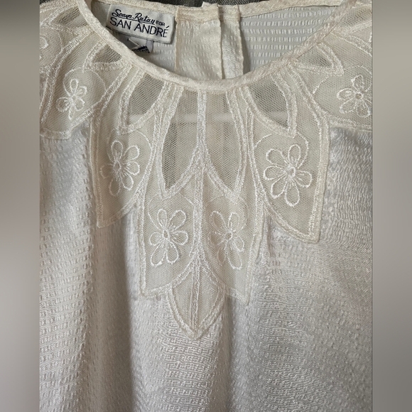 Vintage 90’s San Andre Satin Ivory Blouse Victorian Woven Lace Trim Collar Sz 6 - Picture 2 of 5